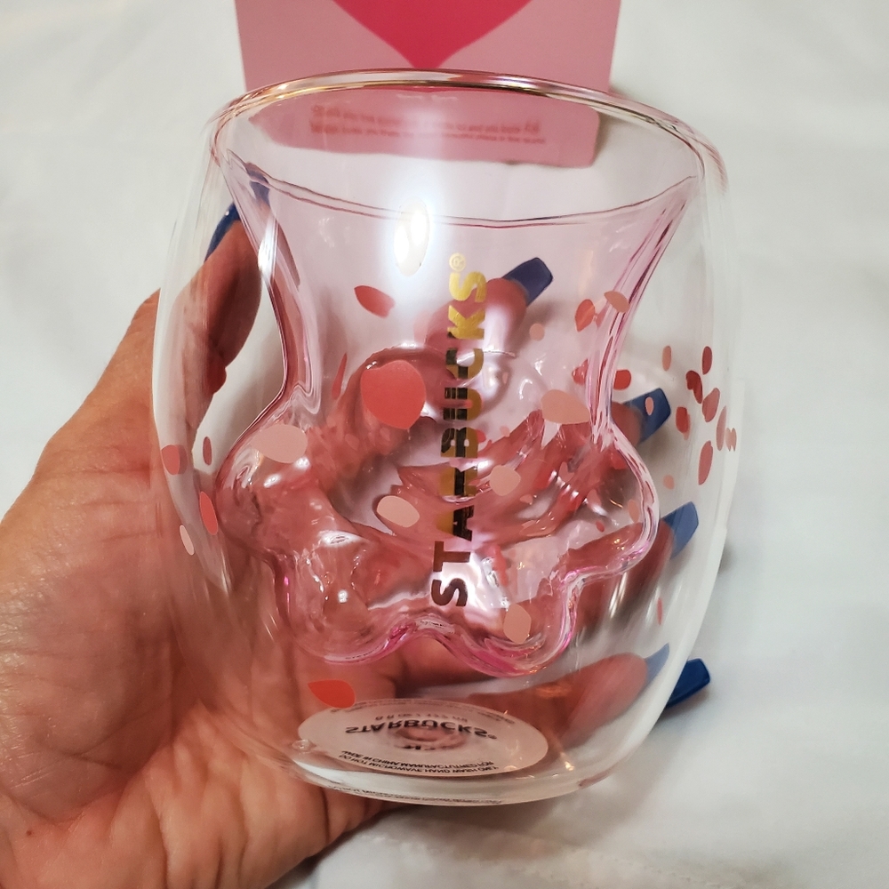 Starbucks Glass Paw Pink Cherry Blossom Cup Rare! - Picture 8 of 11